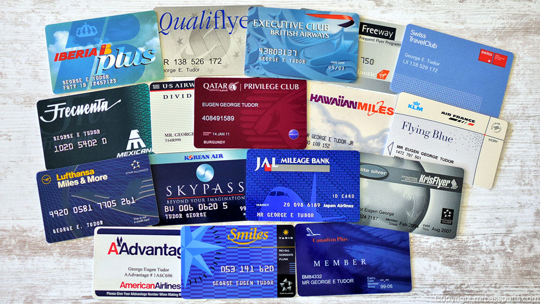 Frequent flyer cards, bank cards, banknotes
